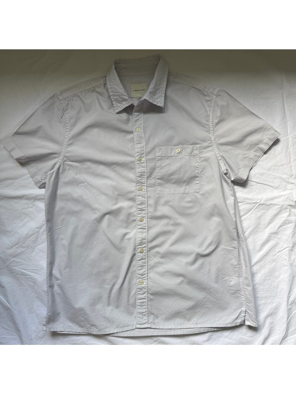 American Eagle Button Down Shirt Men Large Light Gray Cotton Short Sleeve EUC